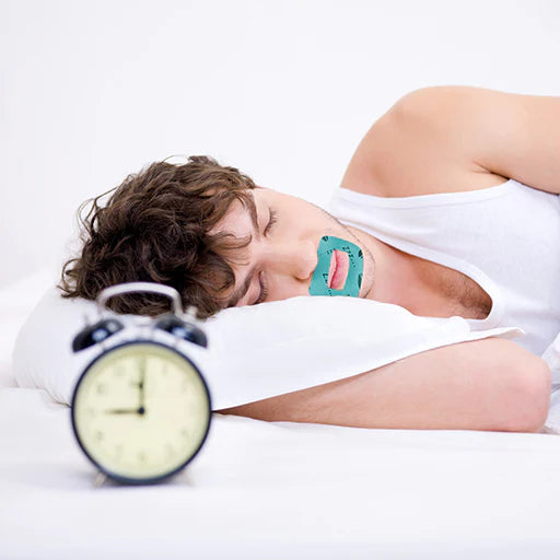 Woman sleepinh on bed with MyoTape mouth tape. A Stuffy Nose Causes Poor Concentration