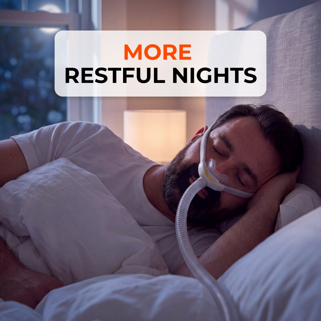 Man sleeping peacefully with a nasal CPAP mask