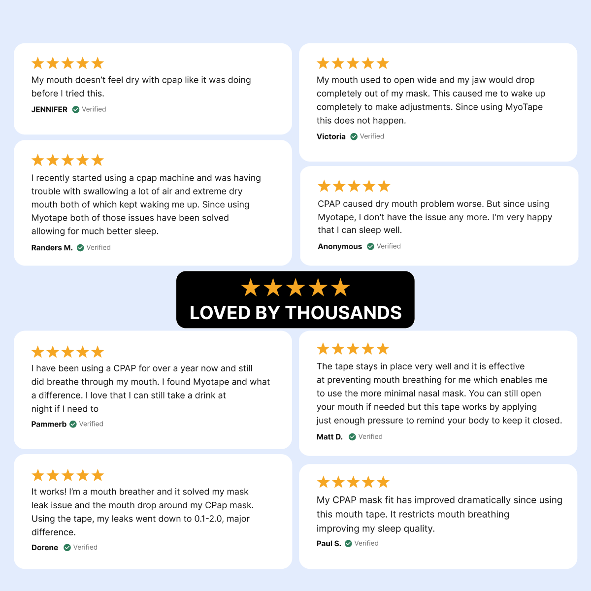 Wall of five-star verified reviews from CPAP users