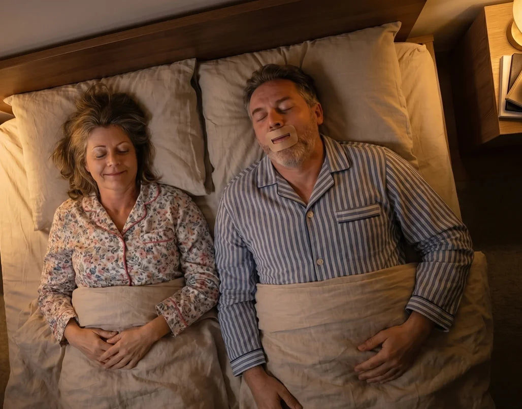 Couple sleeping peacefully with MyoTape